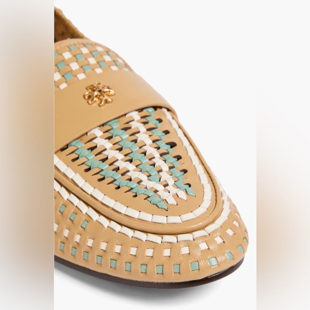 Tory Burch Tan & Teal Woven Flats